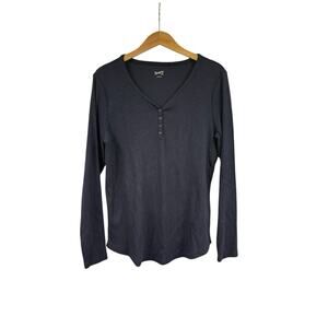 Duluth Trading Navy Blue Ribbed Long Sleeve Henley Top Womens Large